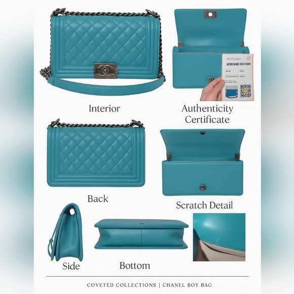 Chanel Boy Bag Turquoise Quilted Lambskin Authentic Rare Like New - Picture 12 of 12